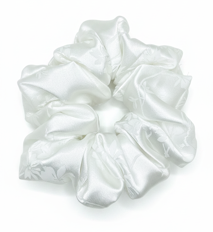 White Floral Scrunchie White Background
